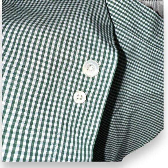 Green Gingham Ledbury Fine Shirting Dress Shirt Size M 15 - Picture 4 of 5